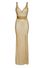 Load image into Gallery viewer, Beaded Mesh Gown Gold