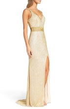 Load image into Gallery viewer, Beaded Mesh Gown Gold