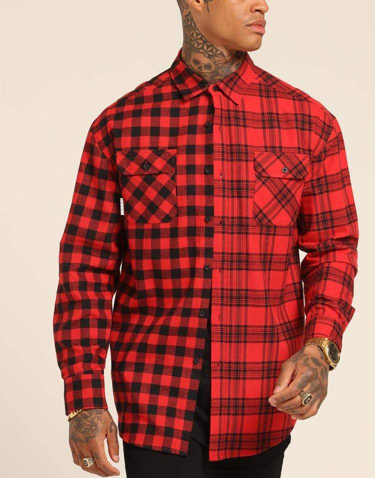 SAINT MORTA DUO LS FLANNEL SHIRT RED/BLACK