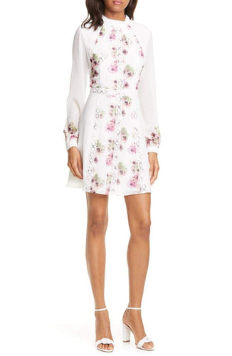 Sundee Floral Lace Trim Long Sleeve Minidress